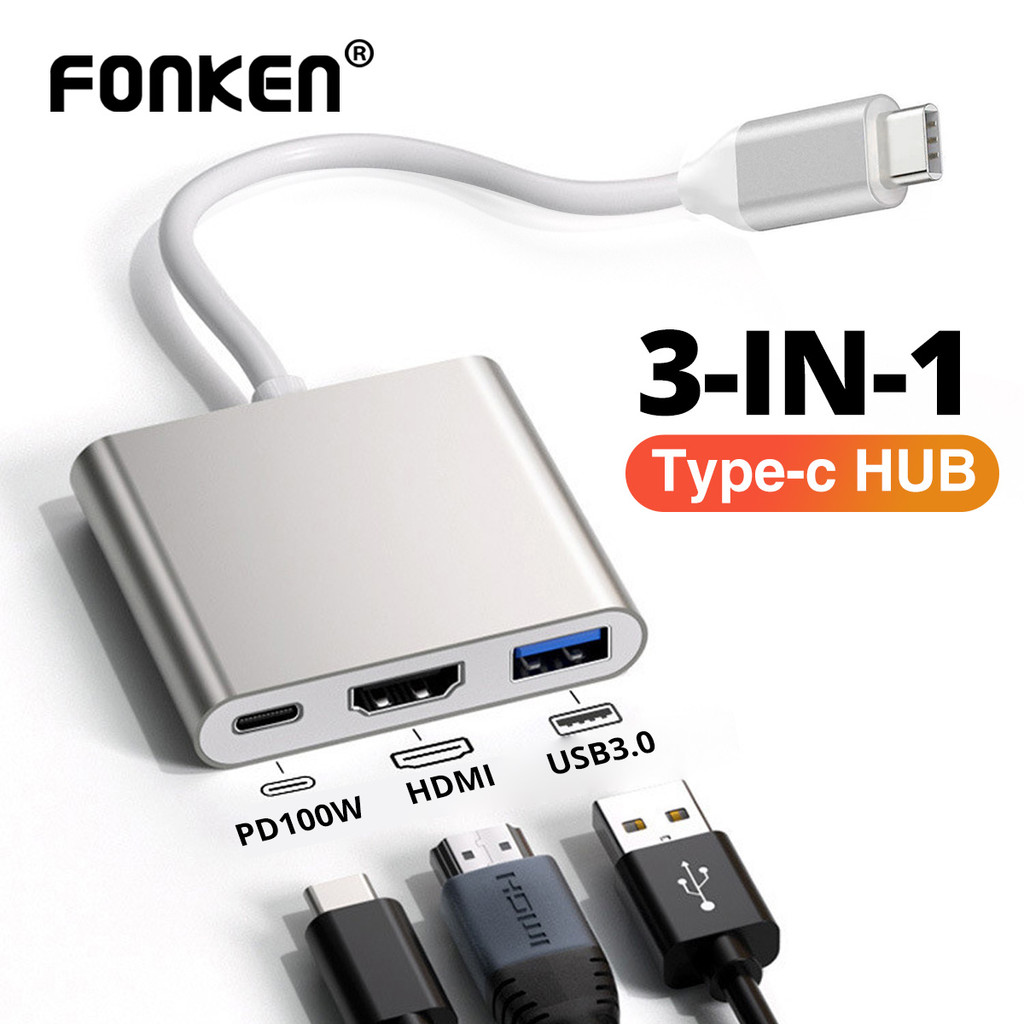 Fonken 3 in 1 USB HUB Type-C to HDMI Splitter HUB PD100W USB3.0 Docking Station สําหรับ McBook Air Pro Samsung