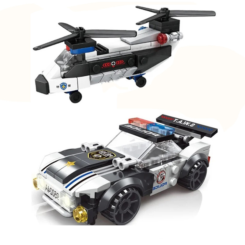Swat Super Police City Plane Building Blocks Dual-Rotor เฮลิคอปเตอร์รถที่มีชื่อเสียง DIY MOC รุ่นคลาสสิกอิฐสําหรับเด็กชุด