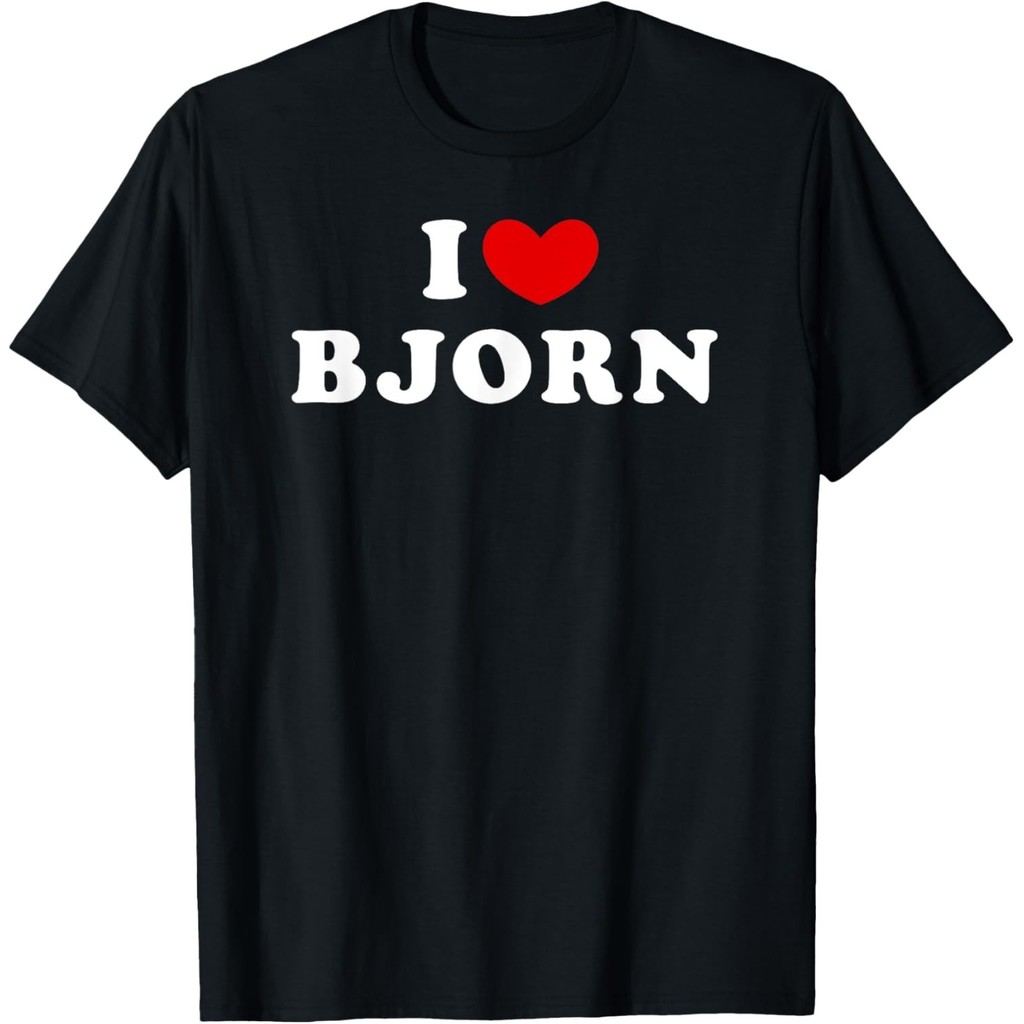 บุรุษแฟชั่นผ้าฝ้ายพิมพ์ลาย I Love Bjorn, I Heart Bjorn เสื้อยืด