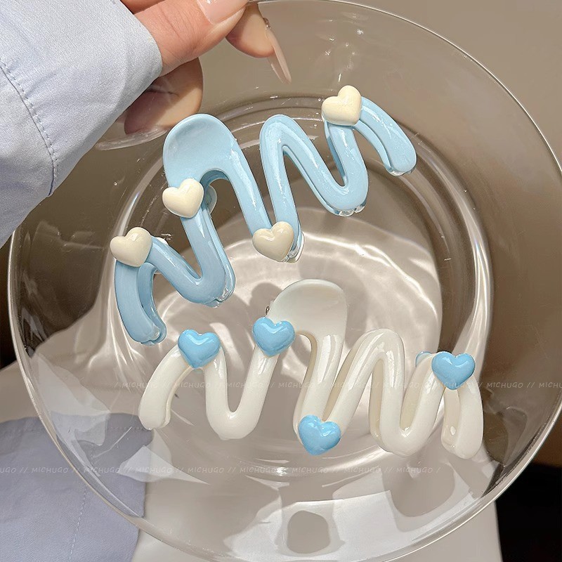 2025 อะคริลิคคลื่นหัวใจคว้าคลิปหญิงแผ่นคลิปผมคลิปฉลาม