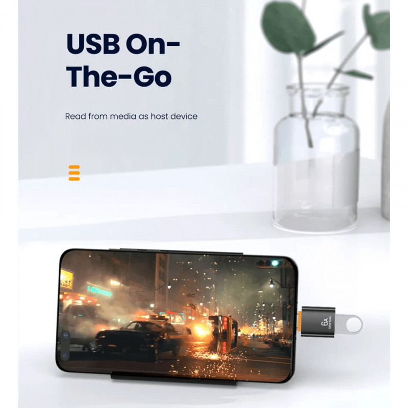 USB to Type C OTG อะแดปเตอร์ 6A 120W USB3.0 ชาร์จเร็ว รองรับ OTG สำหรับ MacBook Android สมาร์ทโฟน
