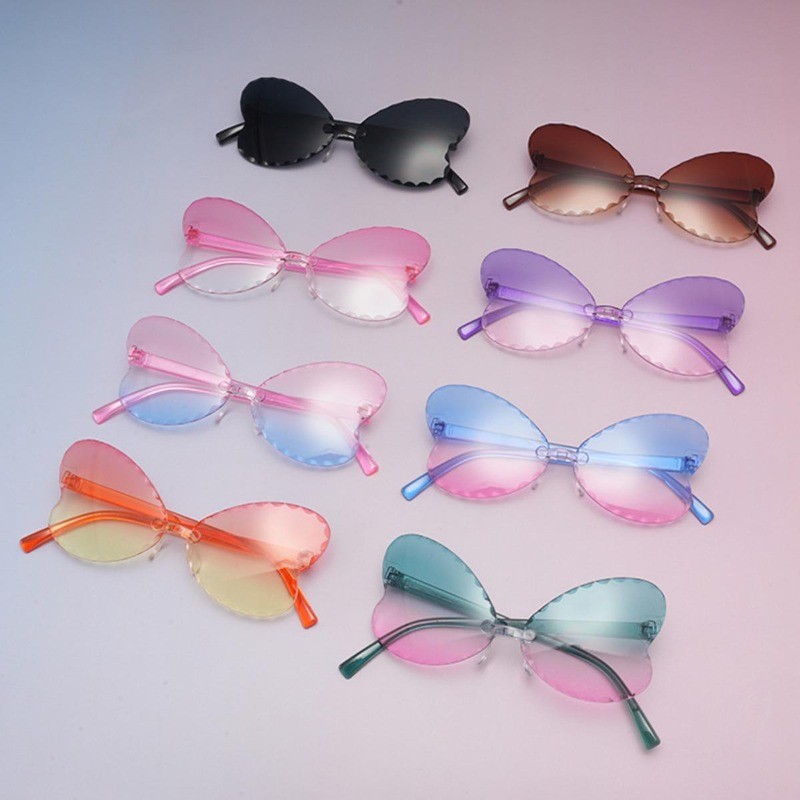 การ์ตูนไล่โทนสีผีเสื้อเด็กแว่นกันแดดแฟชั่นแว่นตากรอบน้ําหนักเบา ยูวี400 แว่นกันแดดผีเสื้อน่ารักสําหรับเด็ก
