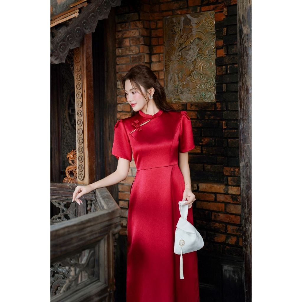 Modern ao dai แขนสั้นคอปก 3 นิ้ว AD206