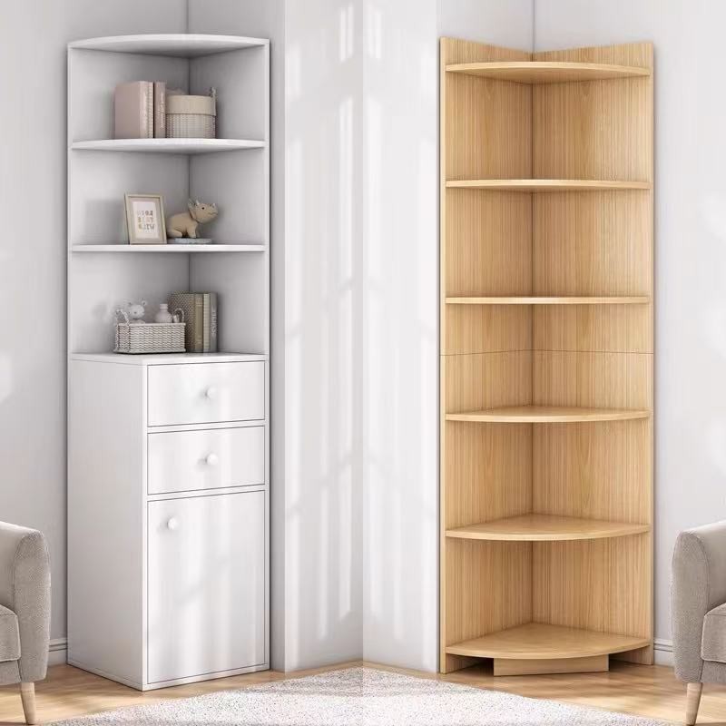 ชั้นเข้ามุมสามเหลี่ยม ตู้โชว์ของตกแต่ง หลายชั้นเก็บของ ใช้ในห้องนั่งเล่น ห้องนอน วัสดุแข็งแรง ดีไซน์เรียบง่าย