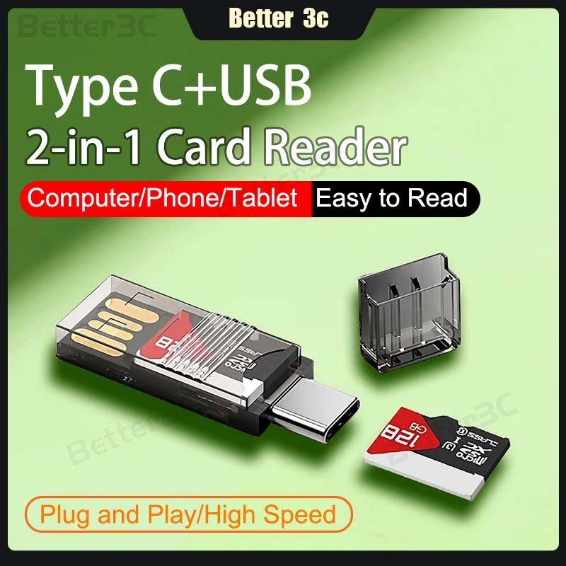 Mini Double-Head TF Card Reader 2 in 1 ประเภท C + โทรศัพท์ USB OTG Card Reader อะแดปเตอร์ USB2.0 ความเร็วสูงการ์ดหน่วยความจํา Converter สําหรับ PC แล็ปท็อป