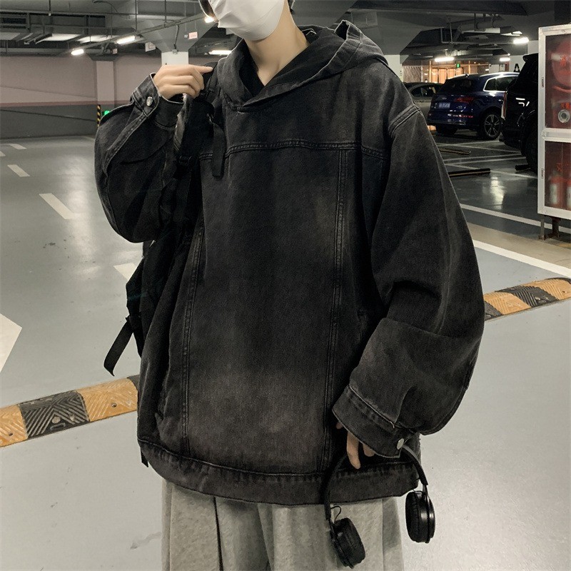 แจ็คเก็ตมีฮู้ดวินเทจซักแล้วสำหรับผู้ชายและผู้หญิง สไตล์สตรีทอเมริกันฤดูใบไม้ผลิ แจ็คเก็ตยีนส์หลวมย้อนยุคเท่ มีในสต็อก จัดส่งรวดเร็ว