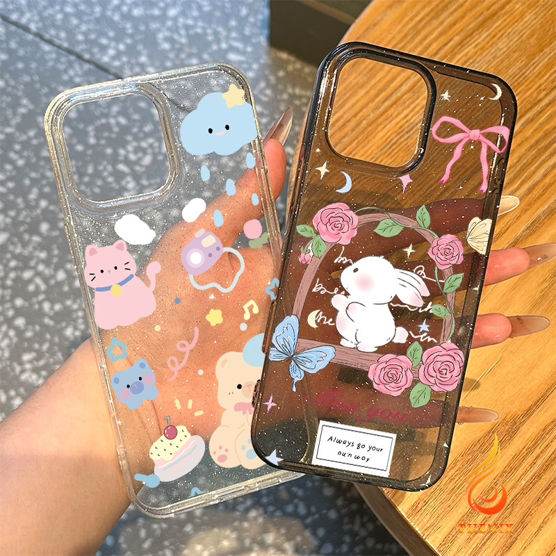 For เคสไอโฟน 13 12 11 iPhone 16 15 14 PRO MAX X XS XR 7/8PLUS ลูกแมว และหมี ที่น่ารัก ป้องกันการตกของเคสโทรศัพท์
