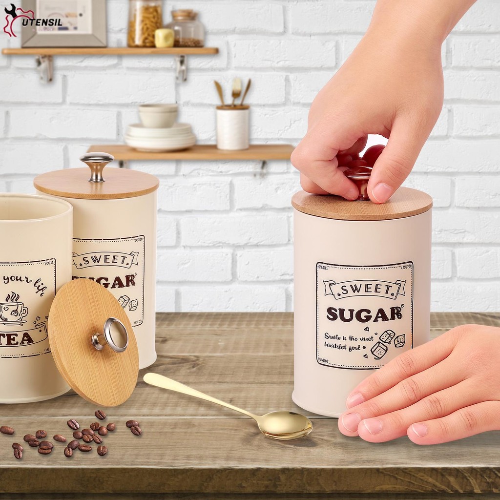 โลหะ Vintage Kitchens คอนเทนเนอร์ชุด Pretty อเนกประสงค์ Airtight Canister ชุดสําหรับห้องครัว SHOPSBC8000 - รูปที่ 7