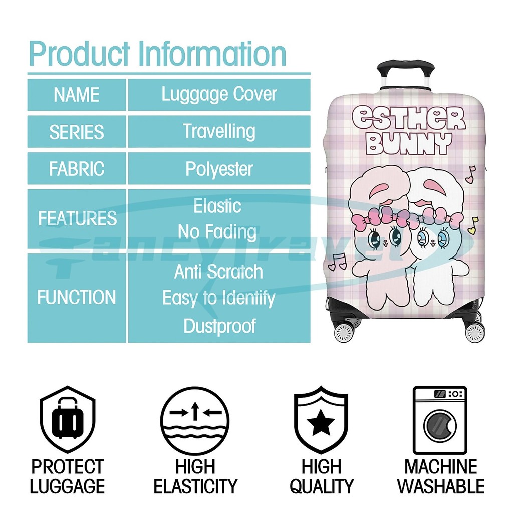Esther Bunny ผ้าคลุมกระเป๋าเดินทาง กระเป๋าเดินทาง ผ้ายึดได้เยอะ กันฝุ่น กันรอย สวมใส่ได้ ข้น 18/20/22/24/26/28/32นิ้ว - รูปที่ 2