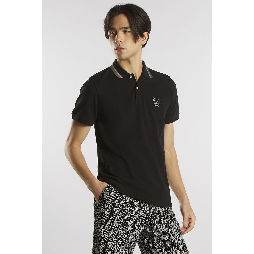 ESP เสื้อโปโลลายเฟรนช์ชี่ ผู้ชาย สีดำ | Frenchie Polo Shirt | 03829