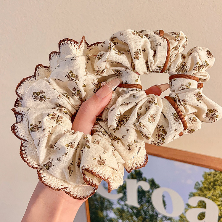 สีกากีดอกไม้ Scrunchies ยางผมหางม้าผมเชือกผูกผมเครื่องประดับผม Headwear