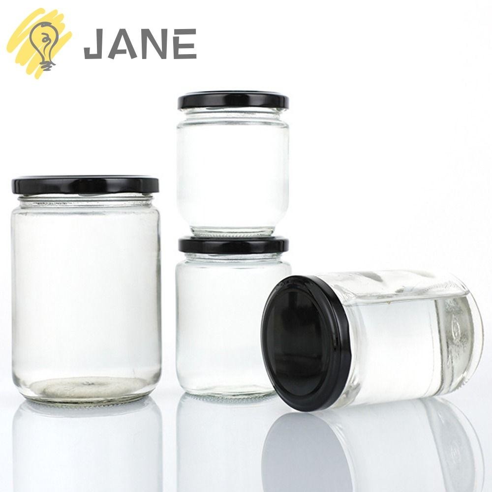 Jane โหลแก้วใส่อาหาร ทรงกลม ขนาดเล็ก 100 มล. 150 มล. 195 มล. 240 มล. พร้อมฝาปิด สีดํา สําหรับห้องครัว 1 ชิ้น