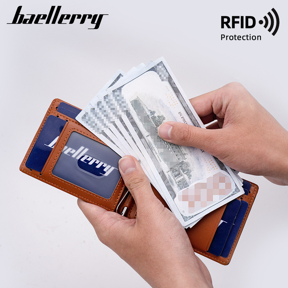 Baellerry กระเป๋าสตางค์ คาร์บอนไฟเบอร์ แถบทแยงมุม หลายช่อง แนวทะแยง RFID ป้องกันแม่เหล็ก สไตล์ยุโรป และสหรัฐอเมริกา สําหรับผู้ชาย
