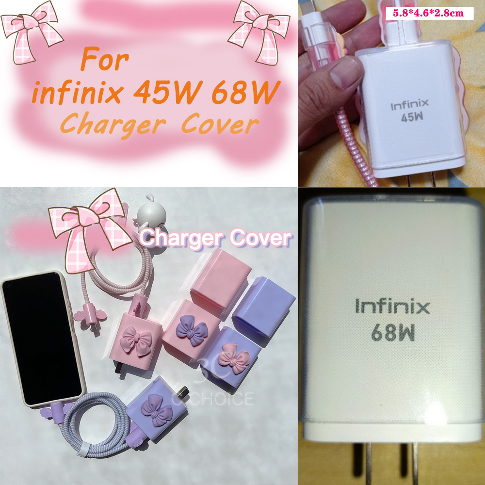 Charger Protector สําหรับ infinix note 30 33W 45W 68W Youth น่ารัก DIY PINK BOW นุ่ม silcione charge