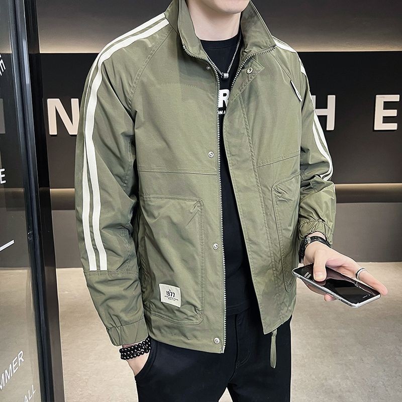 เสื้อแจ็กเก็ตนักบิน จับคู่สี แฟชั่นฤดูใบไม้ผลิ และฤดูใบไม้ร่วง สําหรับผู้ชาย