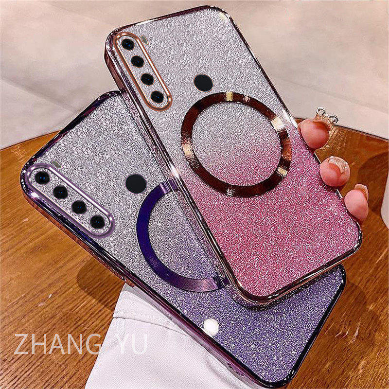 Casing Redmi note 7 note 8 pro เคสโทรศัพท ์ TPU Magnetic ดูดวงกลมแพทช ์ ultra-thin electroplated soft case