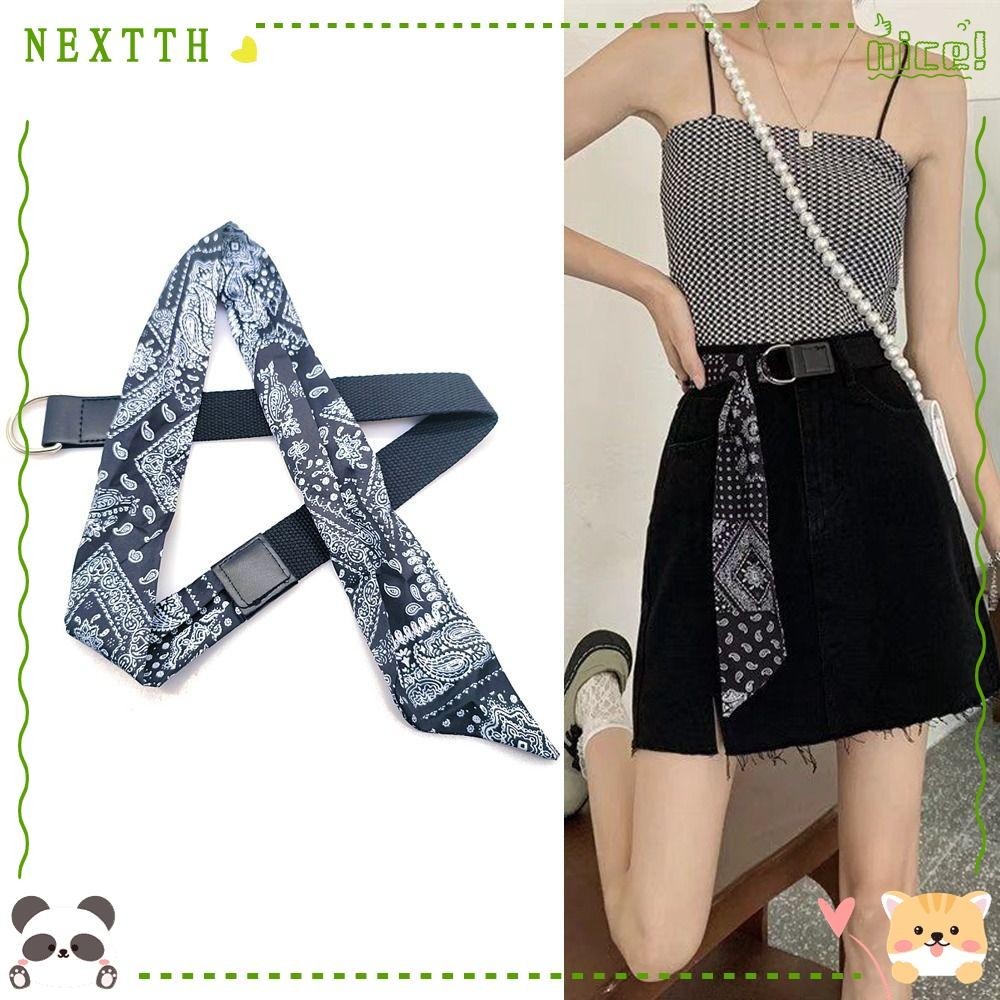 Nextth เข็มขัดผ้าแคนวาส หัวเข็มขัดคู่ อเนกประสงค์ สําหรับตกแต่งกางเกงยีน