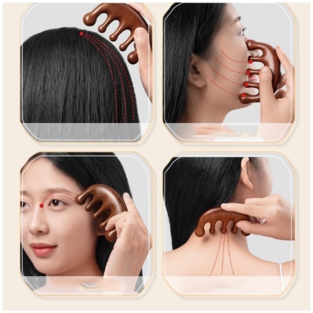 💎 หวีนวด ไม้ หวีไม้จันทร์ กัวซา นวดศรีษะ คอ นวดหน้า บำรุงหนังศีรษะ ขจัดรังแค ผ่อนคลาย 💎 - รูปที่ 4