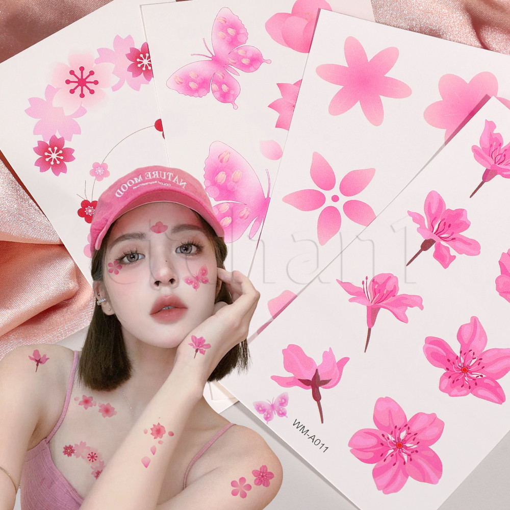 สติกเกอร์รอยสัก ลายดอกไม้เชอร์รี่ - สติกเกอร์แขนดอกไม้สีน้ํา - ติดทนนาน, กันเหงื่อ, ปลอดสารพิษ - การตกแต่งศิลปะบนร่างกาย - ขนาดเล็ก สดใหม่สวยงาม, Ins