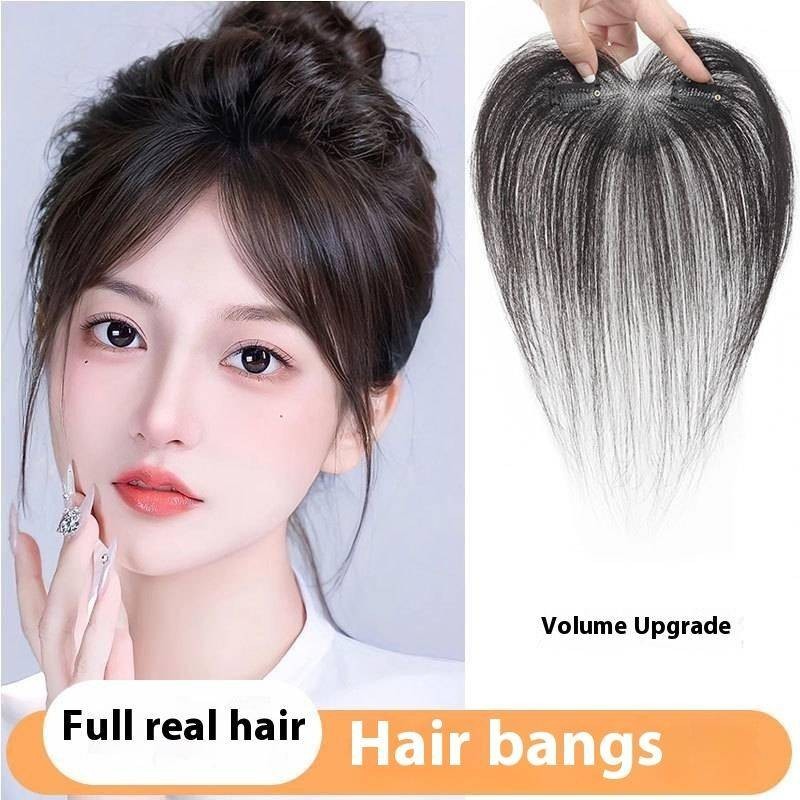 วิกผมลอนโก้ 100% ผมมนุษย์ ระบายอากาศ น้ําหนักเบา เปลี่ยนผมขาว เพิ่มผมบาง สีดํา/สีน้ําตาล ขนาด 5x13 ซม. สําหรับผู้หญิง