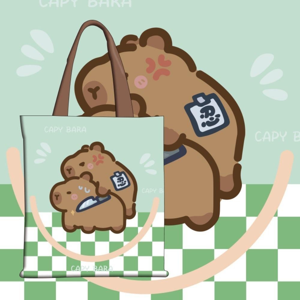 Tonfashion Tote Bag, กระเป๋า Capybara ที่ทนต่อการสึกหรอความจุขนาดใหญ่, กระเป๋านักเรียนผ้าใบ