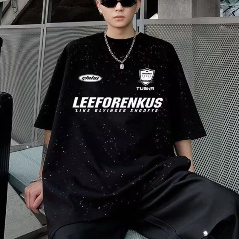 เสื้อยืดผู้ชาย ฤดูร้อนอเมริกันหลวมสบายๆ เสื้อยืดชาย
