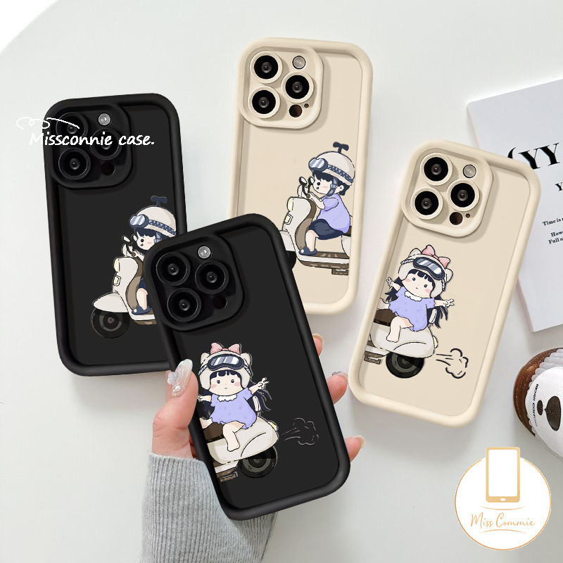 การ ์ ตูนคู ่ น ่ ารักตลกไฟฟ ้ าจักรยานเด ็ กผู ้ หญิงโทรศัพท ์ สําหรับIPhone 11 13 15 14 12 Pro Max 7Plus XR X XS Max 6S 15 7 6 8 Plus SE 2020 Angel Eyes Soft Tpu Cover