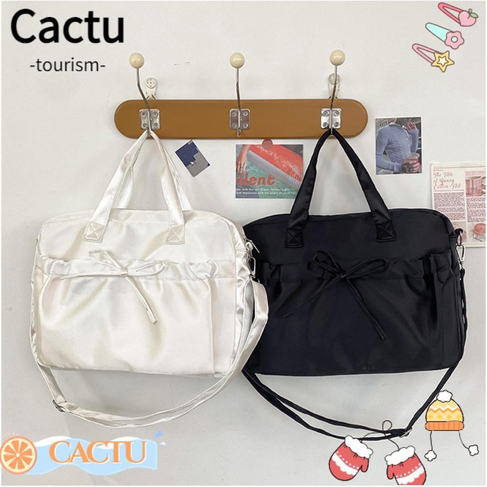 Cactu Pearl Satin Crossbody Bag, Dacron Solid Color Pleated Bow Shoulder Bag, Soft Cute Tote Bag