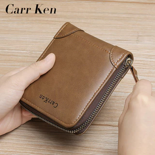 Carrken กระเป ๋ าสตางค ์ ผู ้ ชายใหม ่ Retro แนวนอนกระเป ๋ าใส ่ บัตรอเนกประสงค ์ พร ้ อมตําแหน ่ งการ ์ ดหลายตําแหน ่ ง, สามพับซิปกระเป ๋ า
