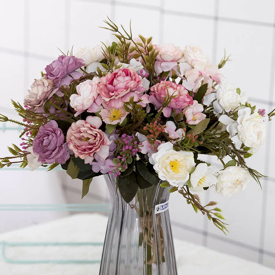 Peony DIY Party Decoration Vintage Silk Artificial Flowers Small Rose Wedding Fake Flowers Festival 