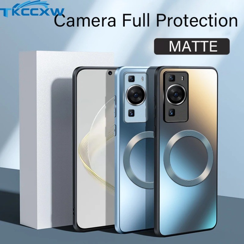 Luxury Magnetic AG Silicon Matte Frosted สําหรับ Huawei Pura 70 Pro P60 Pro P60Pro P50 P40 P30 Pro Nova 5 Pro กล ้ องเลนส ์ ป ้ องกันกรณี
