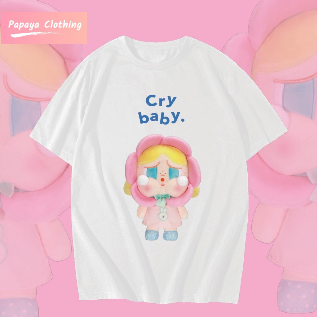 Papaya เสื้อยืดโอเวอร์ไซส์ เสื้อยืดเกาหลี ผ้าคอตตอน100% เสื้อยืด ครายเบบี้ Cry Baby Pop Mart WS0162