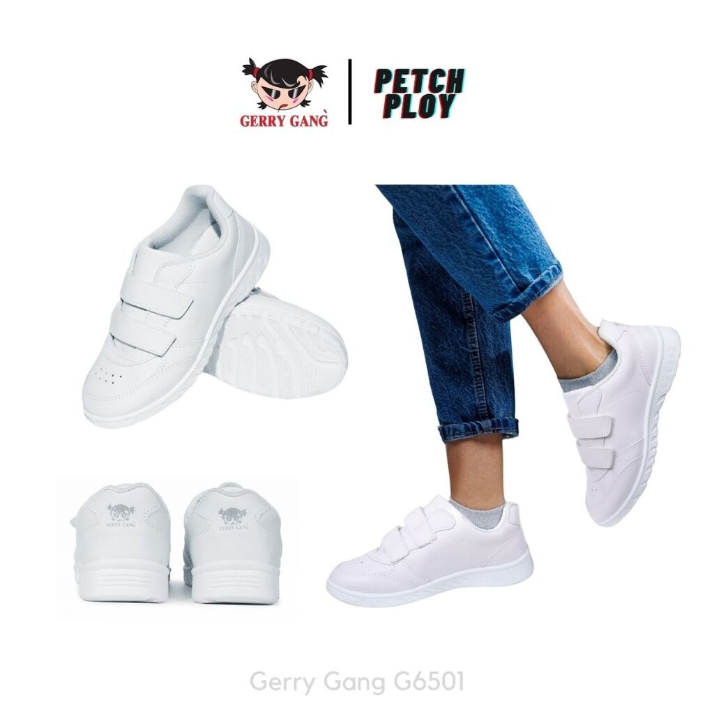 Gerry Gang รุ่น G6501 รองเท้าผ้าใบนักเรียน สายคาดตีนตุ๊กแก สีขาว รหัส 6501