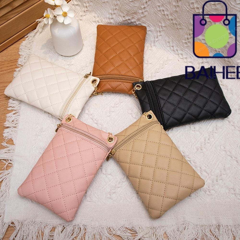 Baihee Rhombic Lattice Bag, Outdoor Travel Chain Phone Bag, Fashion Mini PU Leather Crossbody Bag