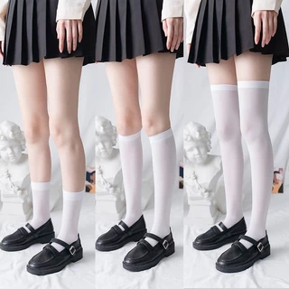 ถุงเท้ายาว ถุงน่องเนือเข่า สไตล์โลลิต้า ยืดหยุ่นสูง สีพื้น
