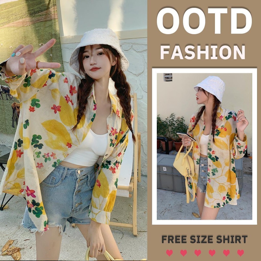 MIMI&DIDI.เสื้อเชิ้ตผู้หญิง แฟชั่นฮาวาย เสื้อเชิ้ตลายดอกย้อนยุคฤดูร้อนใหม่สไตล์เกาหลีหลวมสไตล์วันหยุดกันแดด#W378