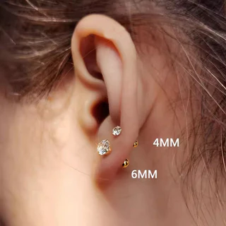 Roselife 1PC Unisex Classic Gold Ball คริสตัล Pierced สกรูต่างหูผู้หญิงผู้ชาย Hypoallergenic Ear Studs เครื่องประดับอุปกรณ์เสริม