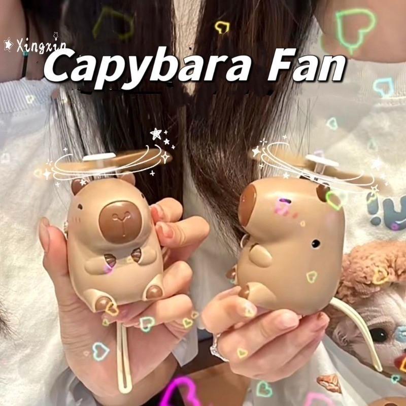 พัดลมมินิน ่ ารัก Capybara พัดลมฤดูร ้ อนมินิแบบพกพา Bladeless พัดลมเชือกเส ้ นเล ็ กการ ์ ตูนมือถือพัดลมคอแขวนพัดลม