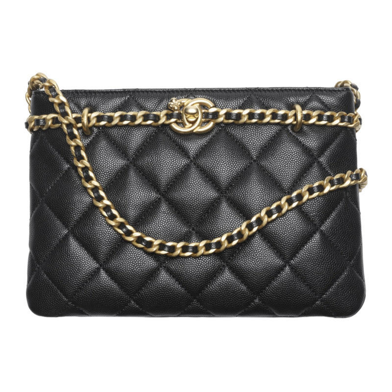 Chanel/Chanel women's bag shopping piccola black sheepskin tote