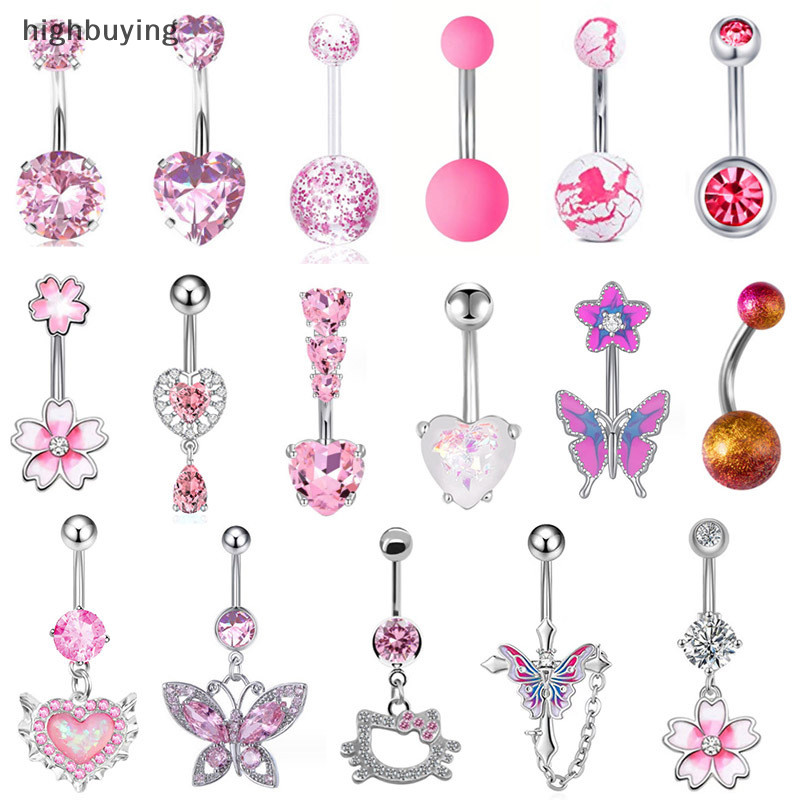 [ซื้อสูง] หัวใจที่มีสีสันปุ่มท้องแหวนสําหรับผู้หญิงสาวเซ็กซี่แหวนสะดือวางห้อยร่างกายเครื่องประดับชายหาดท้องสะดือแหวนหุ้นใ