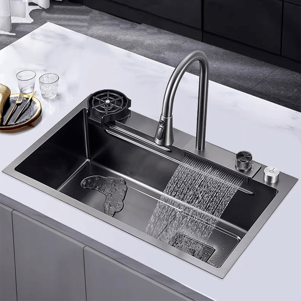 LOCAL789 KOCH KITCHEN อ่างล้างจาน 1 หลุมไม่มีที่พัก 304SS 46x75x22 ซม. MARTIN สีดำ ร้านอยู่ในไทย