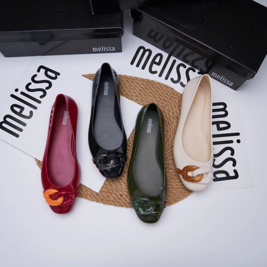 [ คุณภาพสูง ] 2024Mmelissas-Jelly Shoes Chain Buckle Soft Sole Women 's Shoes
