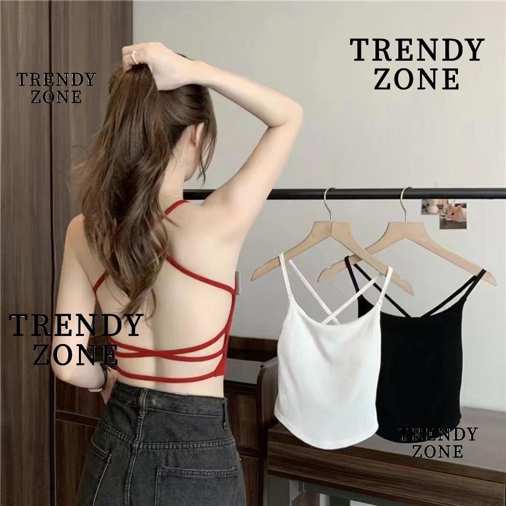 Trendyzone เกลียว Halter Vest , แขนกุด Polyamide Cross Backless Vest, แฟชั ่ นสีทึบ Backless Tank Top ผู ้ หญิง