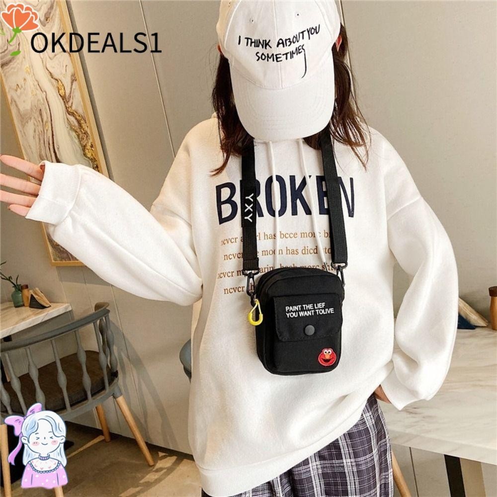 Dealshop กระเป๋าสะพายไหล่ลําลอง ผ้าแคนวาส มีซิป เหมาะกับใส่โทรศัพท์มือถือ แฟชั่นสําหรับสตรี