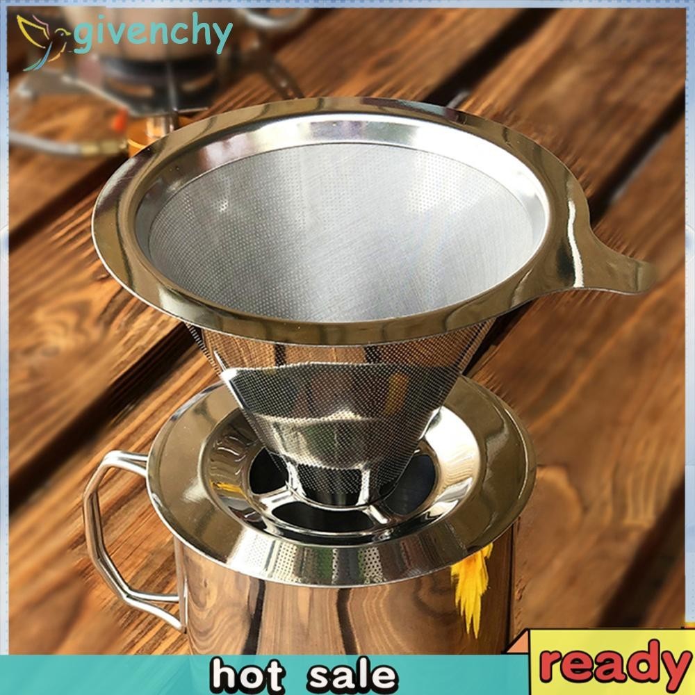 [givenchy1.th ] Cone Pour Over Coffee Filter Dripper Double-layer Reusable Filter Screen Rack