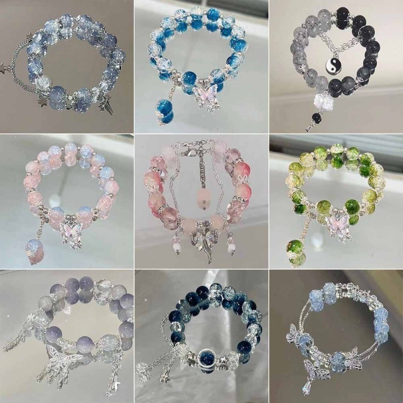สร้อยข้อมือ ประดับลูกปัดแก้ว ลายดอกซากุระ จี้หินนําโชค กําไลลูกปัด ทรงกลม ลายหัวใจ ดอกพีช สไตล์เกาหลี กําไลข้อมือ แฟชั่นสําหรับผู้หญิง