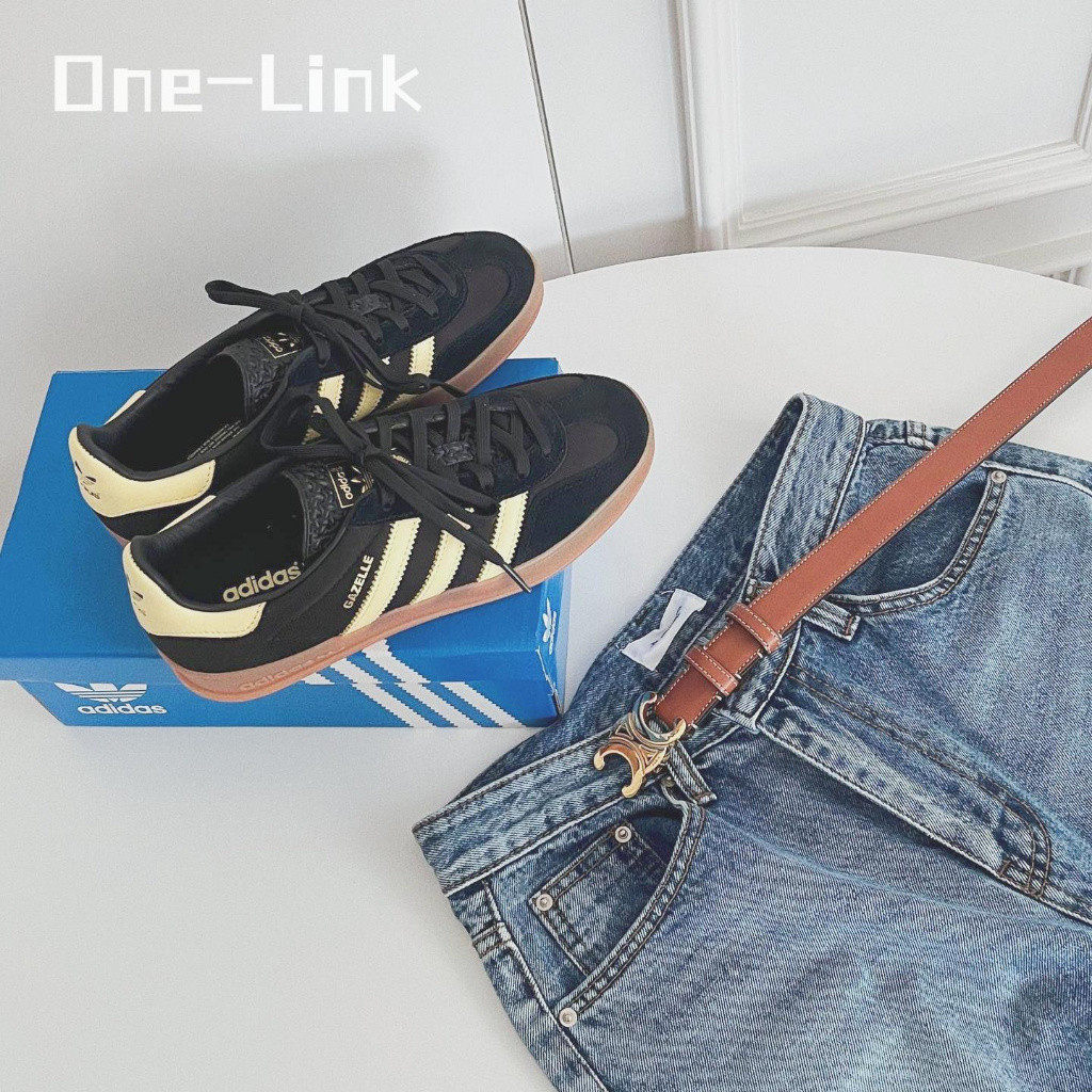 AD originals Gazelle รองเท้าผ้าใบ Low-Top Casual Men รองเท้าผู้หญิงสีดําสีเหลือง IG4999
