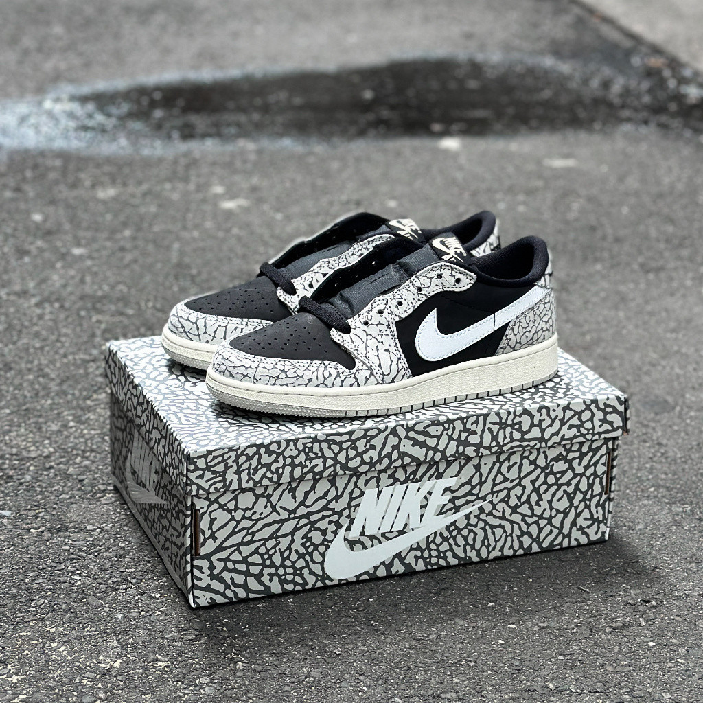 Air A/J 1 Low OG GS Burst Crack สีดําสีเทา CZ0858-001