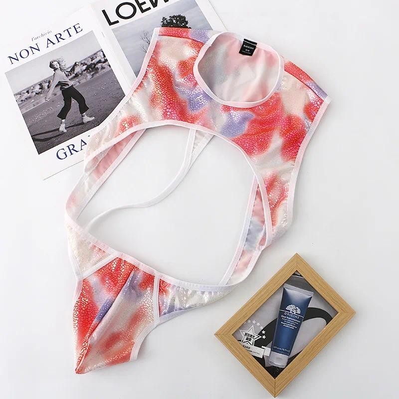 บอดี้สูทบุรุษทอง Leotard High Cut Tank Style Nylon Spandex Soft Thin Lingerie - รูปที่ 3