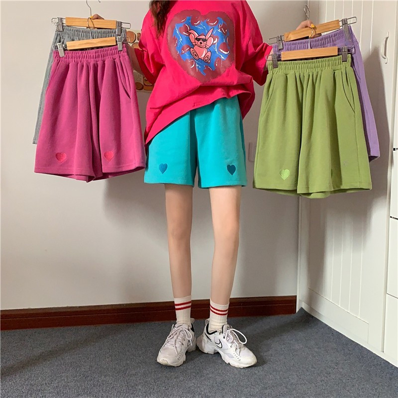 Oversize Short(50-150kg)(5 สี) กางเกงกีฬาขาสั้น Plus Size เย็บปักถักร้อยเอวยางยืดกางเกงขากว้าง